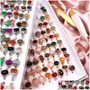 Band Rings Rétro 30pcs / Lot Naturel Gem Stone Band Anneaux Date Beautif Bohême Style Mixte Golden Siery Lovers Charme Bijoux Mode W Dhrsu