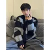 Men's Sweaters Autumn Winter Retro Striped Contrast V-neck Cardigan Sweater Loose Casual High Street Jackets Male Clothes