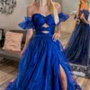 Modern Royal Blue Organza Prom Dresses Side Split Sexy Off Shoulder Long Evening Gowns For Women Sweetheart Neckline A Line Special Occasion Dress 2024