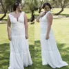 Alta qualidade rendas plus size praia vestidos de casamento com decote em v plissado boêmio vestidos de noiva uma linha chiffon até o chão boho robe de mariee