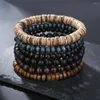 Bedelarmbanden - verkoop van meerlaagse Boeddha houten kralensets Heren retro-stijl elastische draad verstelbare houten armband