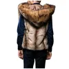 Herren Pelz Kunstpelz Männer Kunstpelzmantel Herbst Winter Warme Dicke Jacke Ärmellos Outwear Weste Strickjacke Kapuzenmantel Männlicher Mantel Drop 231211