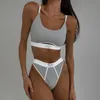 Soutien-gorge Ensembles Été Femmes Sports Loisirs Lettre Imprimer Broderie Couleur Solide Couture Sous-Vêtements Tendances Ensemble 231211