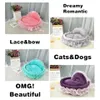 Canis Canetas Hanpanda Fantasia Bow Lace Camas De Cão Para Cães Pequenos 3D Destacável Oval Princesa Pet Bed Dog Sofá Macio Ninho Pet Mobílias De Casamento 231212