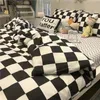 Комплекты постельного белья Nordic Pink Checkerboard Пододеяльники с наволочками Плоская простыня Дети Девочки Мальчики Полный Queen Twin Size Kawaii Комплект постельного белья 231211