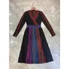 Casual Dresses Women Luxury Elegant Evening Party Dress Fashion V Neck Long Sleeve Patchwork Vintage Design Women's Prom Autumn Robe