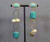 Natural Green Peruvian Amazonite Faseted Tube White Pearl Dangle CZ Pave Studs For Women Classic Gifts2904779