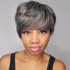Grey Wig with Bangs Short salt and pepper Wigs for Women Grey Human Hair Wig Short Gray Wig Pixie Cut Wig real Hair Silver Grey Wig 150% Density