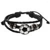 Charm Armband Men Leather Soccer Beaded Armband Punk Black Football Ball Accessories Handvävda minnessmycken gåvor