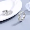 Pendientes de aro marcas Noble doble fila de cristal redondo circón Stud para mujeres joyería fina de moda regalos al por mayor