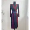 Casual Dresses Women Luxury Elegant Evening Party Dress Fashion V Neck Long Sleeve Patchwork Vintage Design Women's Prom Autumn Robe