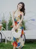 Casual Dresses Women Floral Halter Dress Sexy Backless Party Summer Boho Vacation Beach French Retro Fashion Holiday Sundress Cardigan