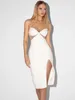 Casual Dresses 2023 Summer Bustier Dress Women Sexig Spaghetti Strap Cut Out Diamonds Split knälängd Bandage Evening Club Party