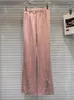 Damenhose HIGH STREET Est 2024 Designermode Split Diamond Studded Bead Micro Flare Casual