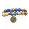 SN1281 Conjunto de pulsera con cabeza de Buda de diseñador a la moda, imagen de jaspe, regalita azul oscuro, pulsera con árbol de la vida, joyería de piedra Natural, 196g
