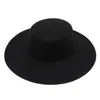 Stingy Brim Hoeden Retrostijl Grote Warme Brede Rand Wollen Fedora Hoed Zwarte Vilten Hoed Strik Platte Floppy Winterhoed voor Dames Feest Kerk Bruiloft Hoed 230314