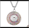 Necklaces Pendants Jewelry Fashion Beauty Rhinestone Round Metal Pendant Necklace 60Cm Fit 18Mm Snap Buttons Jewelry Xl0146 Drop6620465