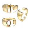 Cluster Rings Adjustable Initial Ring For Women Bohemian Rainbow Zircon Gold Color Letter Name Finger Men's Accessories Jewel222F
