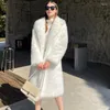 Frauen Pelz Topeka Faux Jacke Frauen Winter Nachahmung Lange Mantel Elegante Drehen Unten Kragen Büro Dame Winddicht Schnee Outwear