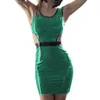 Casual Dresses Sexig Wetlook PVC Women Hollow Out Midje Tank Pencil Mini Dress Round Neck Bodycon Patchwork Faux Latex Party Club