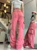 Dames Jeans Dames Roze Cargobroek Hoge taille Casual Vintage Mode Vrije tijd Recht Wijde pijpen Dames Herfst 2023 Dweilen Broek