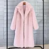 Frauen Pelz Topeka Faux Jacke Frauen Winter Nachahmung Lange Mantel Elegante Drehen Unten Kragen Büro Dame Winddicht Schnee Outwear