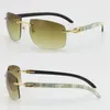 Limited edition Larger Rimless Sunglasses Optical 18K Gold Sun glasses 4189705 White Inside Black Buffalo Horn C Decoration male a258c