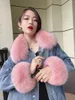 Scarves Winter Natural Real Fur Scarf Women Neck Warm Square Collar Decorate Luxury Coat Fashion Cuffs One Set