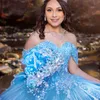 Abiti Quinceanera lucidi blu cielo per ragazze dolci 16 Perline Appliques Abiti da ballo principessa Sweetheart Lunghezza pavimento Tull 15 Abiti