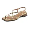 Sandaler Phoentin Elegant Cross smalt band Summer Fashion Low Heels Women's Retro Concise Party Shoes Gold FT2893