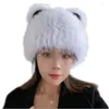 Berets 2023 Brand Women Natural Fur Hat Winter Fluffy Beanies Caps Handmade Knitted Bear Bomber