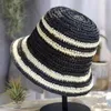 Berets Woven Stroh Hut Frauen Sommer Streifen Sonnenschirm Eimer Mode Sonnencreme Faltbare UV Schutz Papier Panama