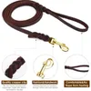 Dog Collars Leashes 2M Leather Dog Leash Heavy Duty Training Braided Rope Durable Strong Pet Dog Slip Training P-Leash for Outdoor Hiking Walking 231212