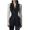 Kvinnors kostymer Tesco Fashion Suit Blazer Single Button Hollow Out Full Sleeve Contrast Color Lace Patchwork Jacket Kvinnlig kappa