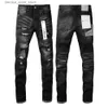 Mäns jeans lila varumärke svart denim herrarna smala passformad skinny stretch tvättade förstörda hål rippade jeans streetwear q231213