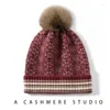 Berretti Cappello invernale in cashmere lavorato a maglia Jacquard Piega unisex Accessori per palline grandi Calde attività all'aperto casual da donna