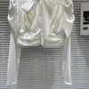 Damesblouses Strikkraag Kort Wit Overhemd Vrouw 2023 Winter Klassieke Stijl Bandage Hals Elegante Blouse Lange Mouw Blusa