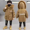 Para baixo casaco crianças parkas inverno com capuz jaqueta para meninos topo crianças carta quente casacos de bebê causal outerwear 231212