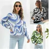 Pulls pour femmes Tie-Dye Jacquard Lâche Automne Hiver Modèle à manches longues Casual Mode Porter Vêtements Noir Vert Bleu Pull S-XL