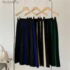 Kjolar franska vintage veckade stickade kjolar höst vinter ny hög midja lapptäcke a-line lång kjol för kvinnorl231212