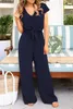 Zweiteilige Hosen für Damen 2023 Sommer-Frauen-Jumpsuits mit Kurzarm-Spielanzug Lange Hose, figurbetont, fest, rückenfrei, V-Ausschnitt, Party-Jumpsuit