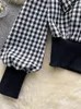 Kadın bluzları Kadın Bahar Blonu Koreli Akademik Stil Yaka İnce Fit Kısa Elastik Bel Çok yönlü Uzun Kollu Ekose Gömlek D5749