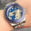 Armbandsur Tandorio 40mm Blue Dial Red GMT Sapphire Glass Full lysande Watch Japan NH34 NH34A Mekanisk automatisk herr
