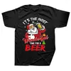 T-shirts pour hommes Noël Santa Boire de la bière Merveilleux temps Style d'été Graphique Coton Streetwear Manches courtes Cadeaux d'anniversaire T-shirt