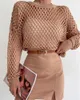 Женские свитера 2023, модные осенние вязаные расклешенные рукава, свободные полые свитер с круглым вырезом, повседневные сексуальные