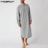 Mäns Robes Men's Robes Men's Sleep Robes Solid Color Cotton Long Sleeve Comfort Leisure Homewear O Neck Nightgown Mens Bathrobes Incerun S-5XL 7 231212