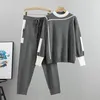 Women's Two Piece Pants Set Women Outfit 2023 Minimalist Contrasting Round Neck Long Sleeved Comfortable Pocket Pant Sets For 2 Pieces