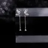 Dangle Earrings 925 Silver Needle Butterfly Drop For Women Long Tassel Link Chain Sweet Zircon Jewelry