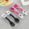 Baby Feeding Fork Spoon Sets Mouse Palm Shape Cutlery Toddler Dinnerware Portable Utensil Kids Learning Eat Tools LL