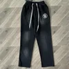 Erkek Hoodies Erkekler Vintage Wash Siyah Sıkıntılı Baskı Takımları Kalın Pamuk Çift Kapşonlu Pantolon